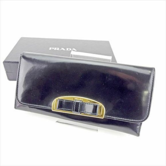 Prada Wallet Purse Long Wallet Black Gold Woman Authentic Used - Picture 1 of 8